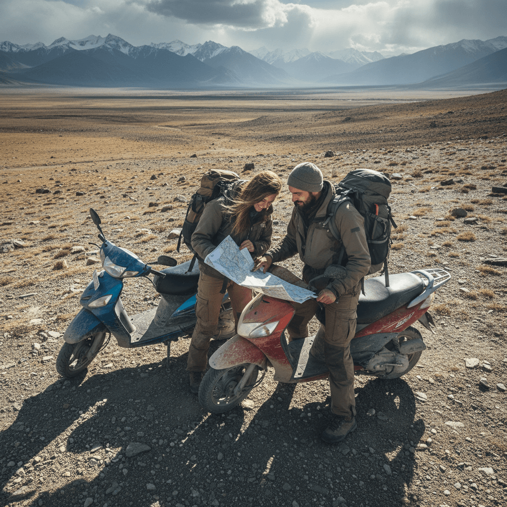 ज़ांस्कर में नक्शे को देखते हुए दो यात्री