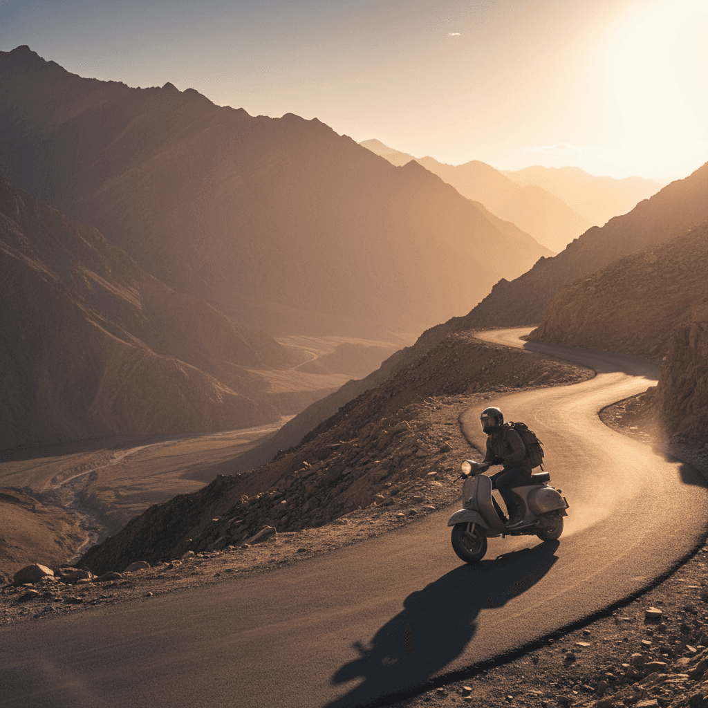 स्कूटी किराये पर लेह की पहाड़ी सड़क पर सवारी