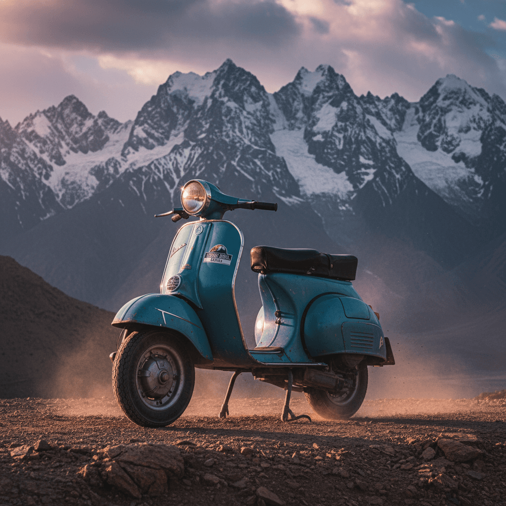 ज़ांस्कर की पहाड़ियों में पार्क की गई स्कूटी